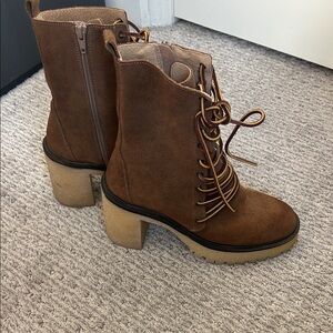 Free People Tan Lace-Up Boots